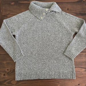 Karen Scott Women's Sweater Size M Green White Speckled Knit Stand-Up Collar